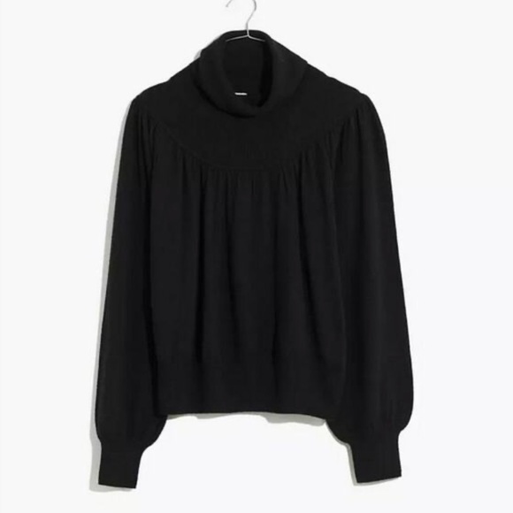 Madewell Sweaters - NWT Madewell Women’s True Black Shirred Balloon-Sleeve Turtleneck Sweater Sz XXS